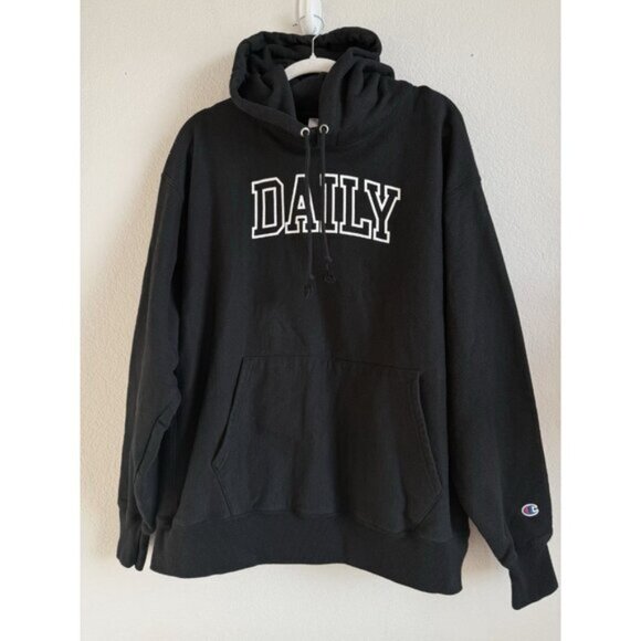 Vintage Champion Label Reverse Weave Black Hoodie Daily Sweatshirt Size Men’s 2X - Picture 3 of 12